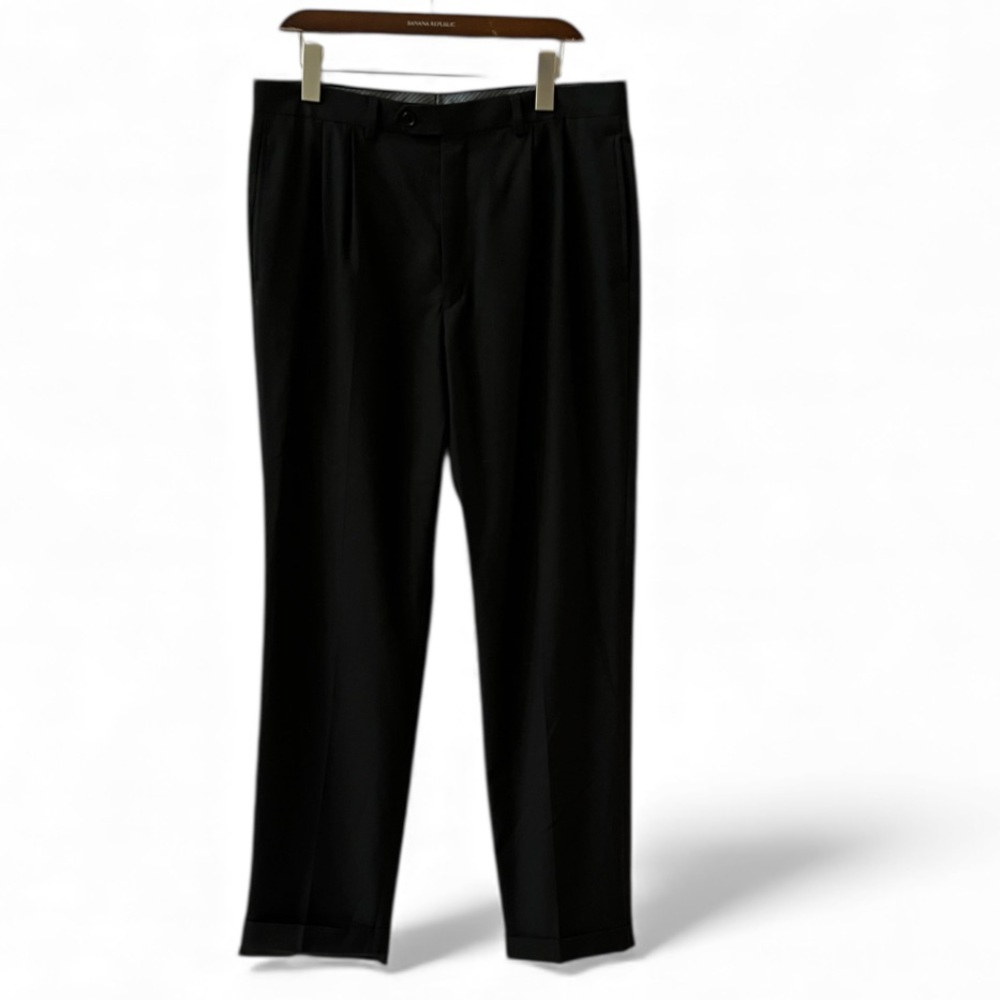 Lauren Ralph Lauren Black Dress Pants Trousers Pleated Cuff Men 34x34 FLAWED hem